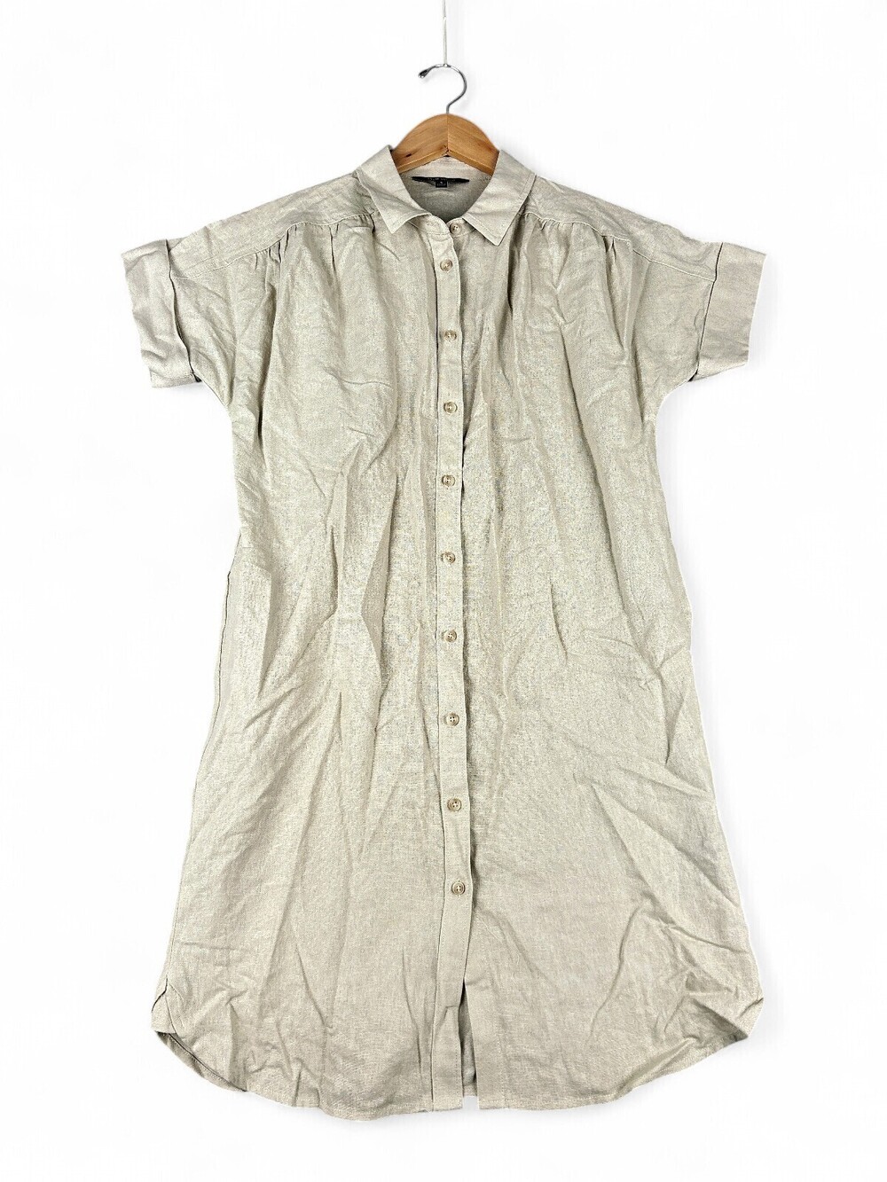 Well Worn Women's Button-Front Midi Shirt Dress S Beige